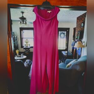 Kay Unger Elegant Hot Pink Walk -Through Wide-Leg Jumpsuit